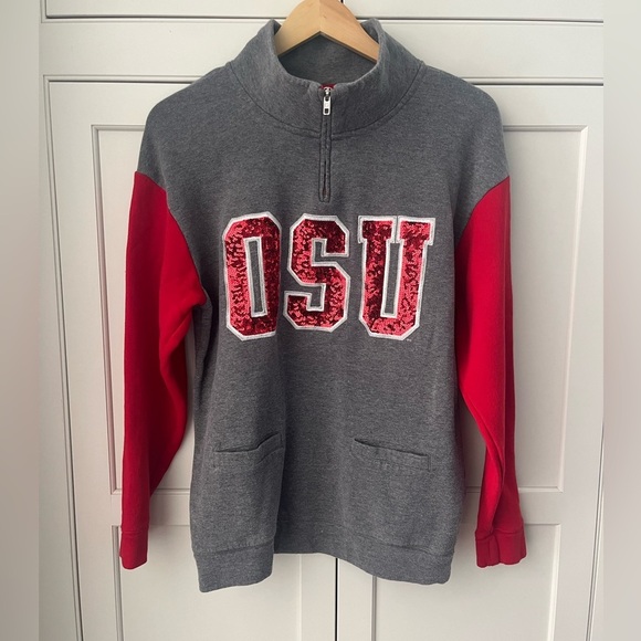 Victoria's Secret PINK Sequin Bling OHIO STATE OSU Sweatshirt Sz. XS grey red - Picture 1 of 7